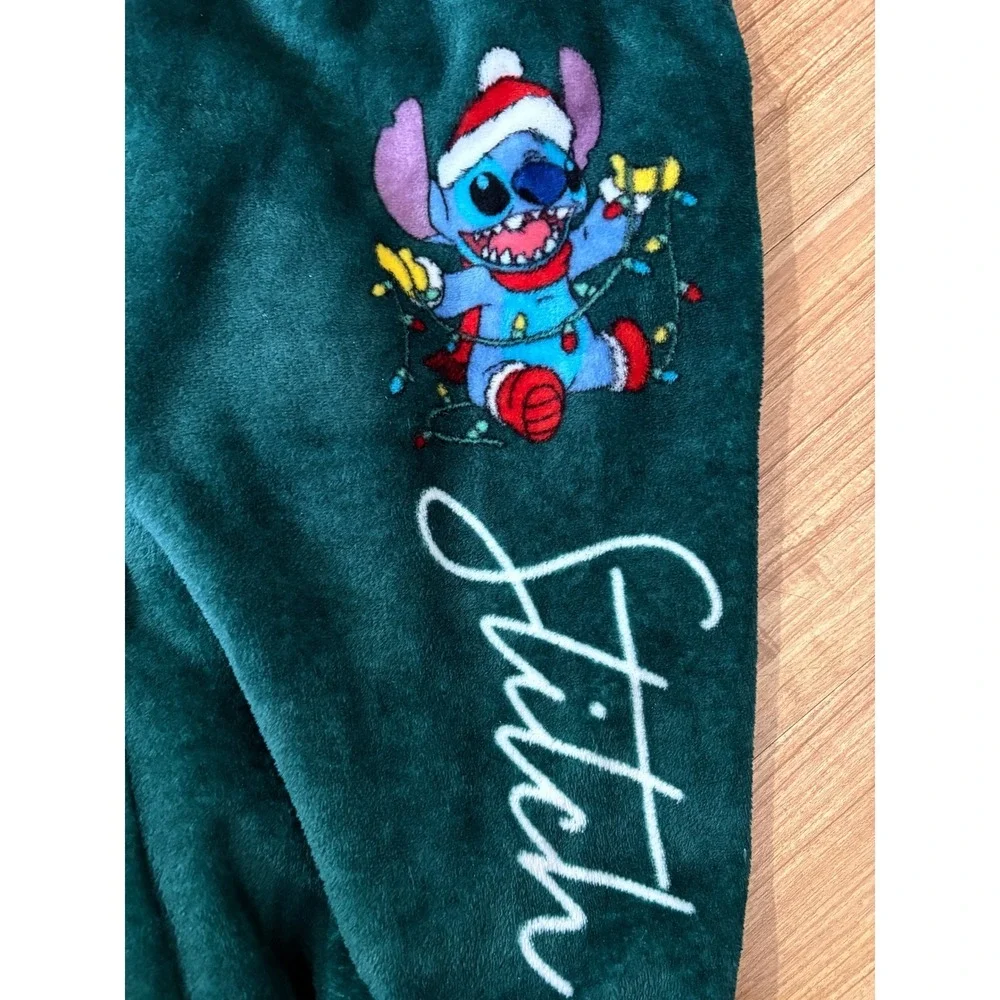 Disney Stitch Joggers Christmas Super‎ Soft Lounge Pants Green Holiday XXL - Picture 4 of 7